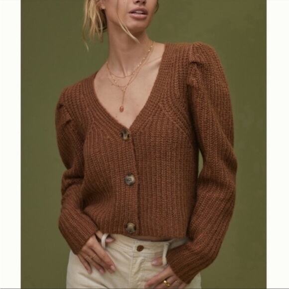 Current Air Puff-Sleeved Cardigan Copper M - Picture 2 of 2